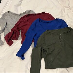 Set of Four Long Sleeve Ribbed Tops